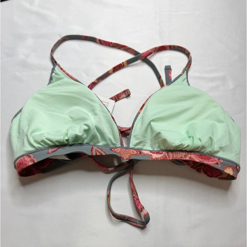 Cupshe Women Teal Pink Floral Paisley Triangle Bikini Set  Size M